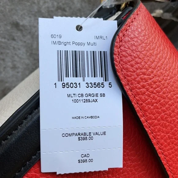 COACH Georgie Shoulder Bag In Colorblock Color: Gold/Bright Poppy Multi - Picture 4 of 16